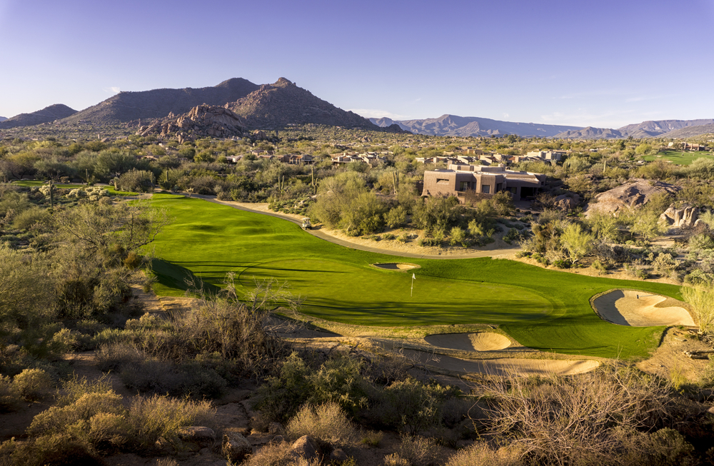 aerial view of a gold course in Arizona