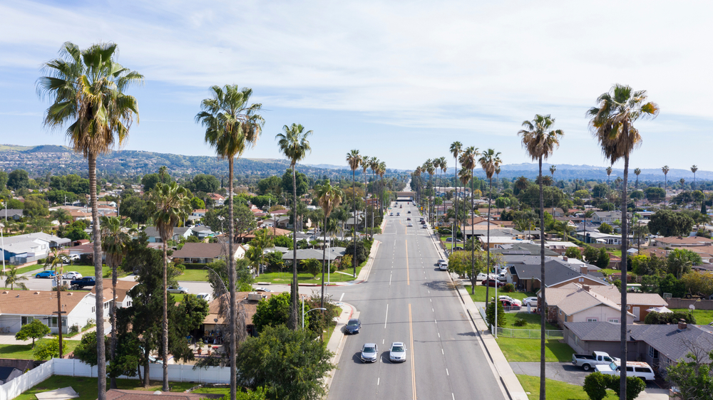 Aerial view of a neighborhood in California