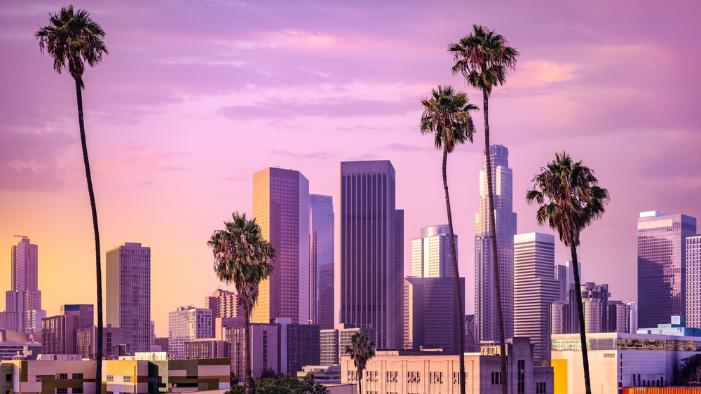 Skyline of Los Angeles during a sunset