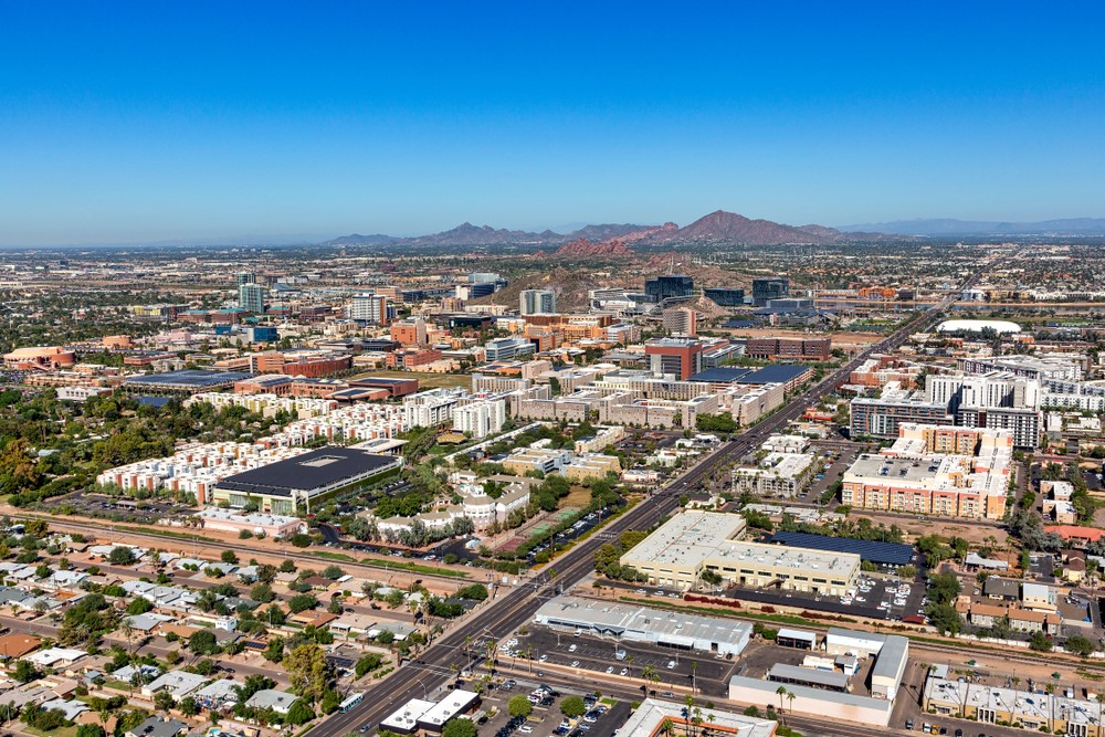 Aerial view of downtown Tempe, AZ